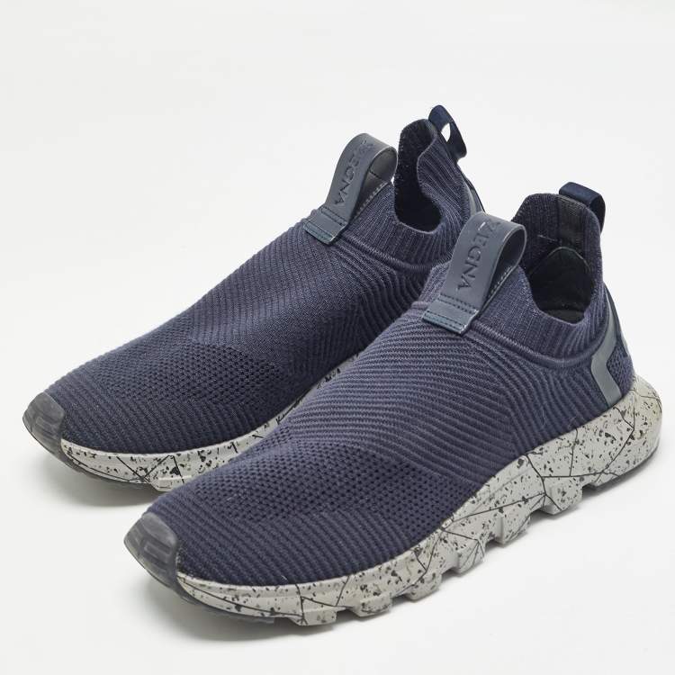 Pre Owned Ermenegildo Zegna Navy Blue Knit Fabric Slip On Sneakers Sneakers Size 42