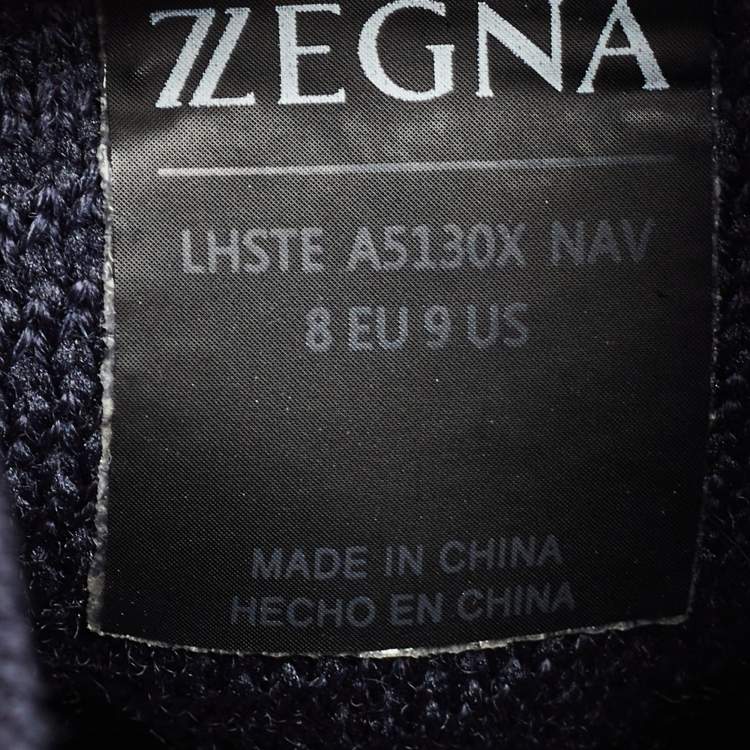 Pre Owned Ermenegildo Zegna Navy Blue Knit Fabric Slip On Sneakers Sneakers Size 42