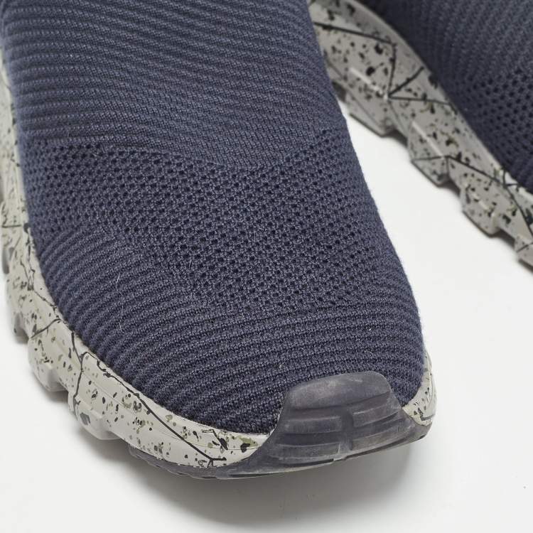 Pre Owned Ermenegildo Zegna Navy Blue Knit Fabric Slip On Sneakers Sneakers Size 42