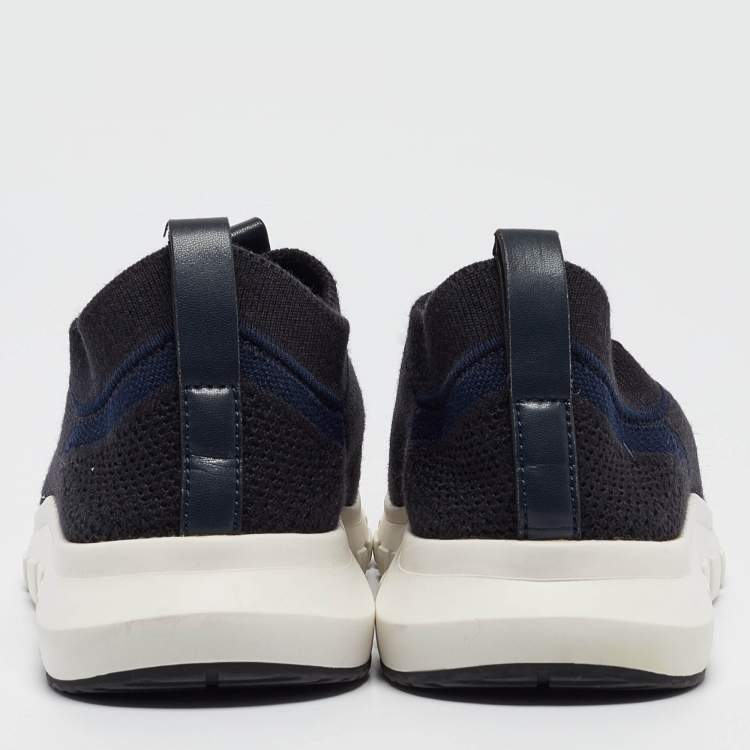 Pre Owned Ermenegildo Zegna Navy Blue/Black Knit Fabric Slip On Sneakers Size 42