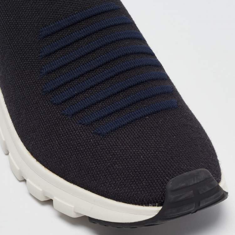 Pre Owned Ermenegildo Zegna Navy Blue/Black Knit Fabric Slip On Sneakers Size 42