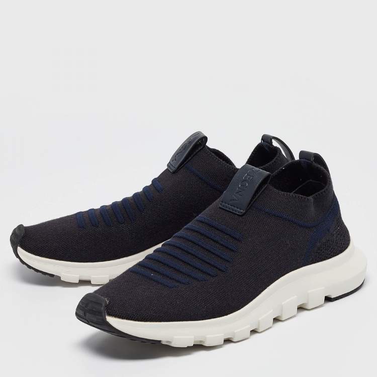 Pre Owned Ermenegildo Zegna Navy Blue/Black Knit Fabric Slip On Sneakers Size 42