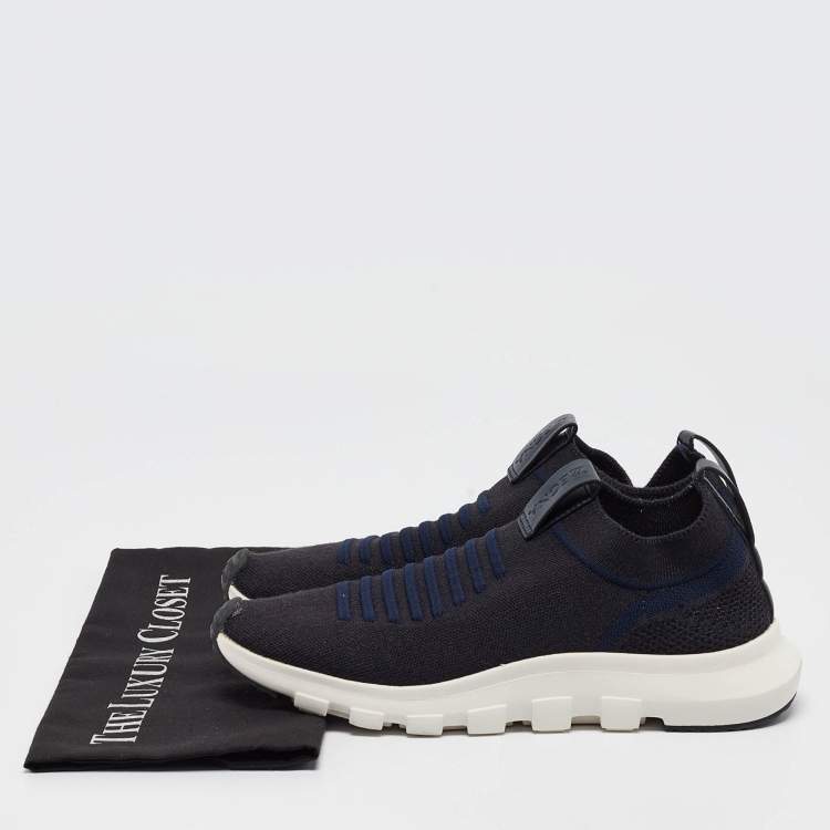 Pre Owned Ermenegildo Zegna Navy Blue/Black Knit Fabric Slip On Sneakers Size 42
