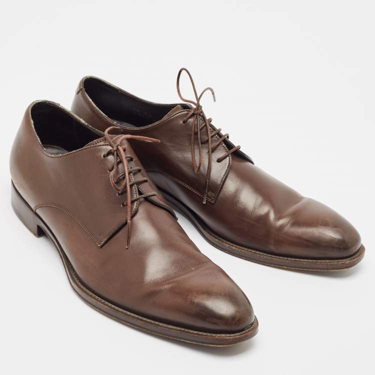 Pre Owned Ermenegildo Zegna Brown Leather Lace Up Derby Size 41.5