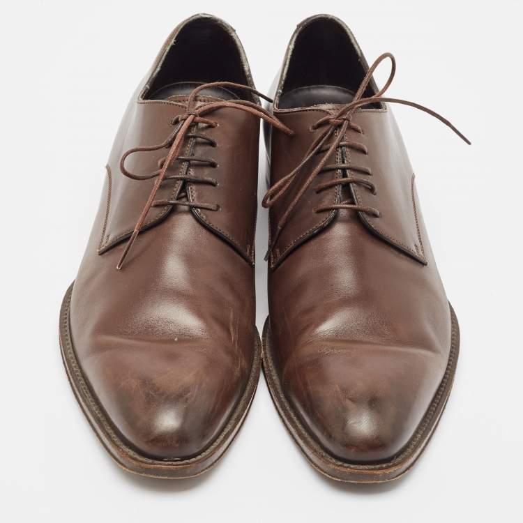 Pre Owned Ermenegildo Zegna Brown Leather Lace Up Derby Size 41.5