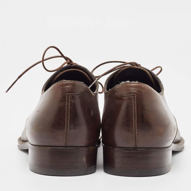 Pre Owned Ermenegildo Zegna Brown Leather Lace Up Derby Size 41.5