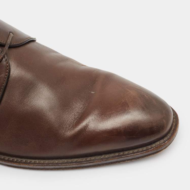 Pre Owned Ermenegildo Zegna Brown Leather Lace Up Derby Size 41.5