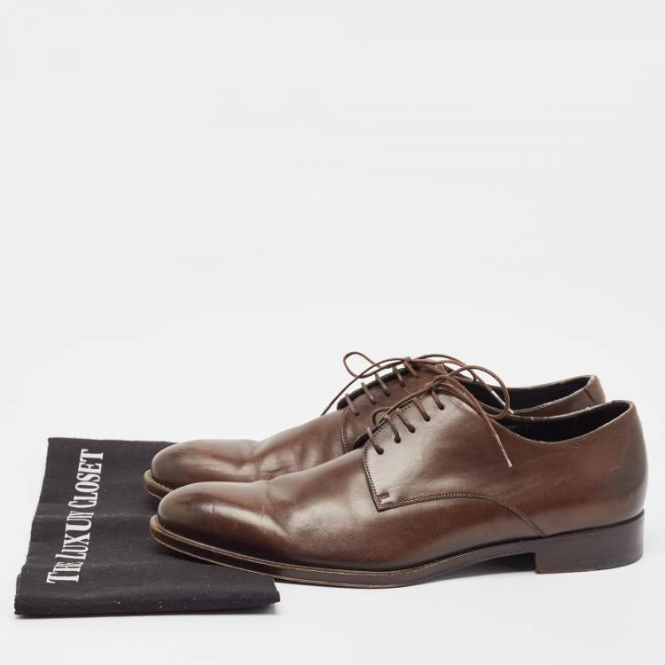 Pre Owned Ermenegildo Zegna Brown Leather Lace Up Derby Size 41.5