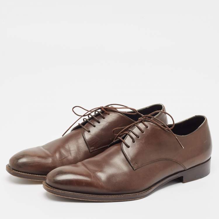 Pre Owned Ermenegildo Zegna Brown Leather Lace Up Derby Size 41.5