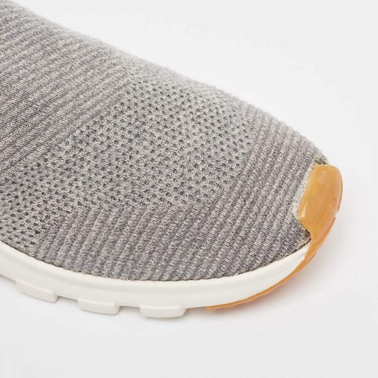 Pre Owned Ermenegildo Zegna Grey Knit Fabric Low Top Sneakers  Size 41.5
