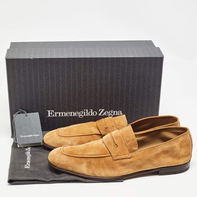Pre Owned Ermenegildo Zegna Suede Penny Slip On Loafers Size 43.5