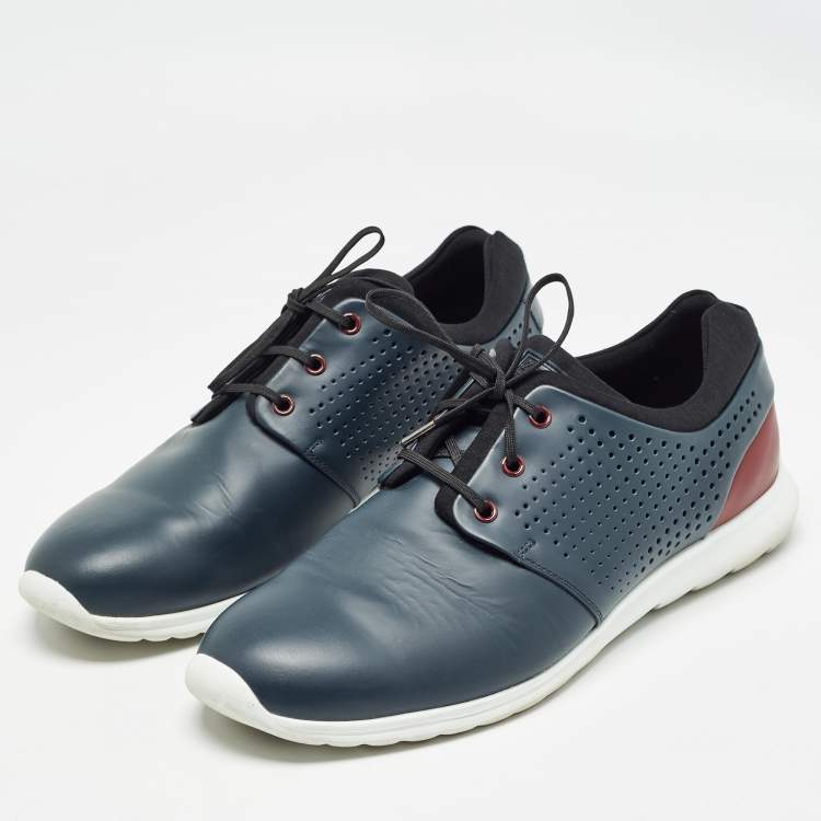 Pre Owned Ermenegildo Zegna Blue/Red Leather Lace Up Sneakers Size 44