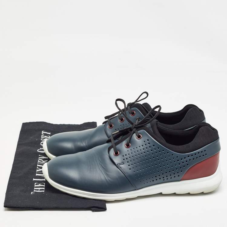 Pre Owned Ermenegildo Zegna Blue/Red Leather Lace Up Sneakers Size 44