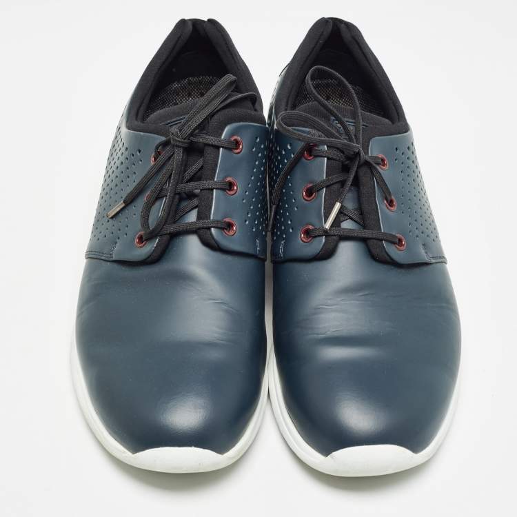 Pre Owned Ermenegildo Zegna Blue/Red Leather Lace Up Sneakers Size 44