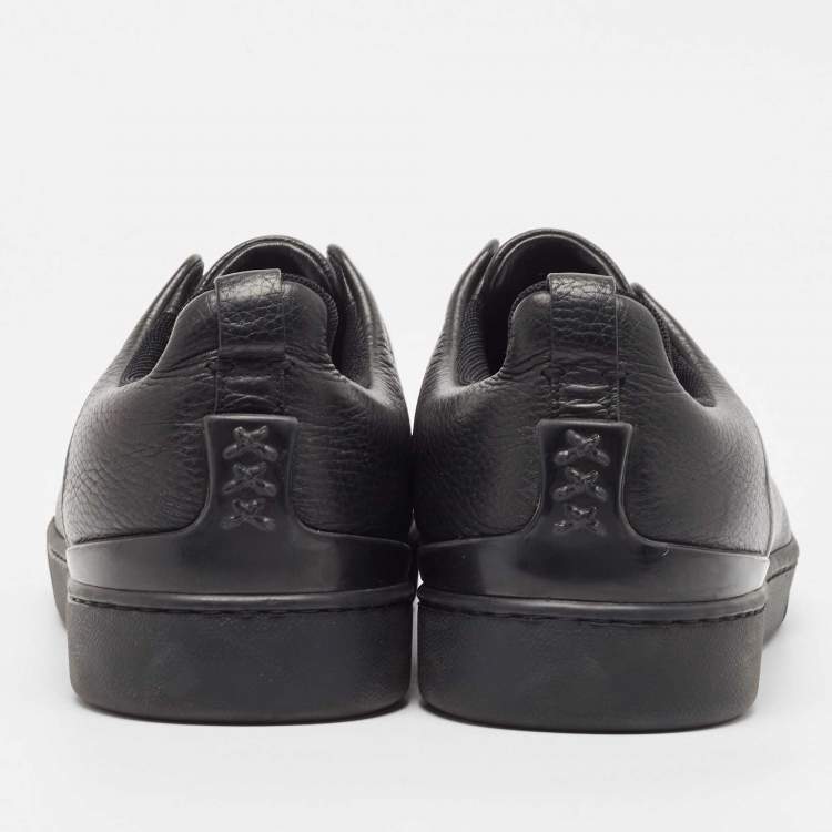 Pre Owned Ermenegildo Zegna Black Leather Triple Stitch Sneakers Size 41.5