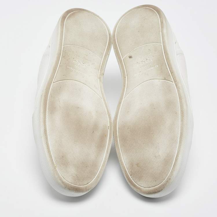 Pre Owned Ermenegildo Zegna Couture White Leather Triple Stitch Slip On Sneakers Size 44