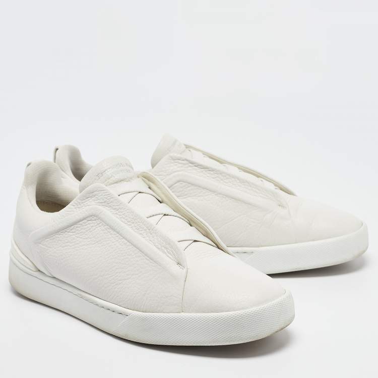 Pre Owned Ermenegildo Zegna Couture White Leather Triple Stitch Slip On Sneakers Size 44
