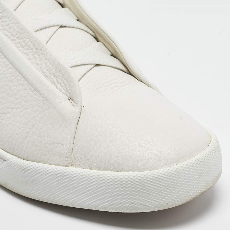 Pre Owned Ermenegildo Zegna Couture White Leather Triple Stitch Slip On Sneakers Size 44