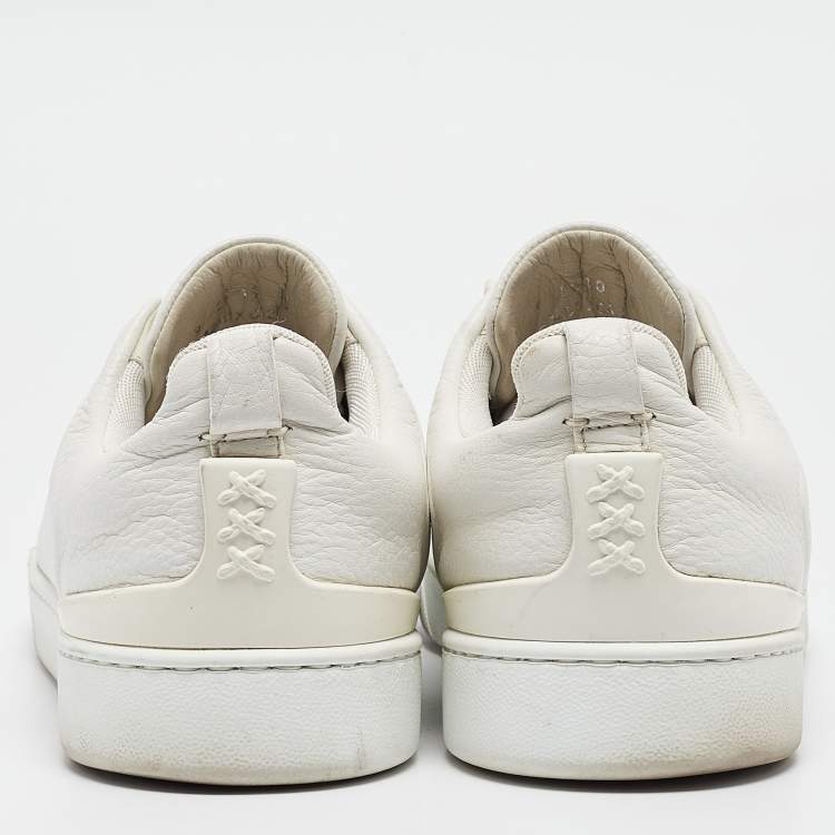 Pre Owned Ermenegildo Zegna Couture White Leather Triple Stitch Slip On Sneakers Size 44