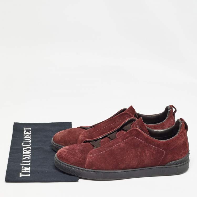 Pre Owned Ermenegildo Zegna Burgundy Suede Low Top Sneakers Size 43