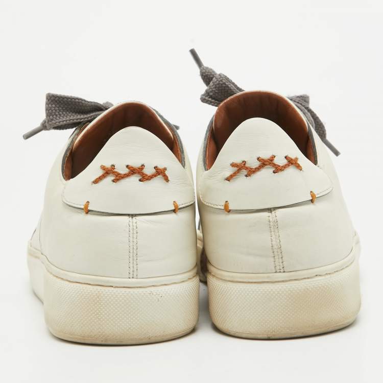 Pre Owned Ermenegildo Zegna White Leather Tiziano Lace Up Sneakers Size 41