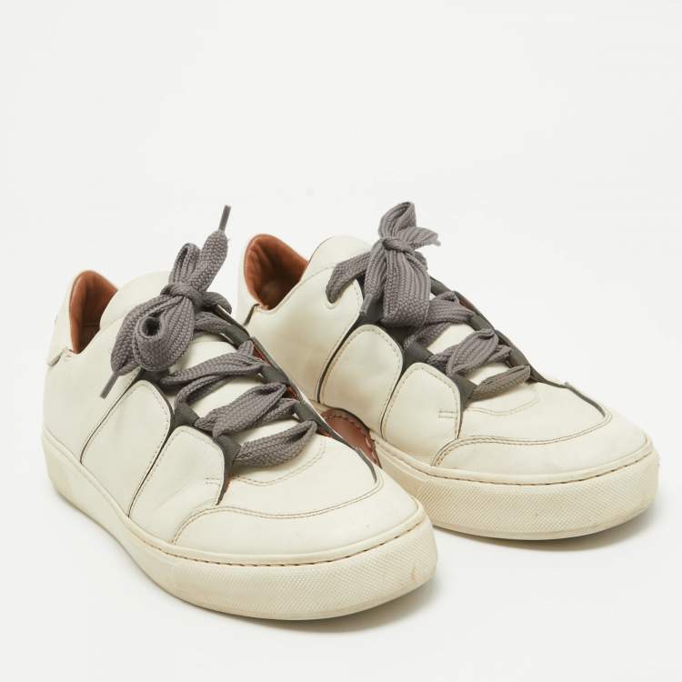 Pre Owned Ermenegildo Zegna White Leather Tiziano Lace Up Sneakers Size 41