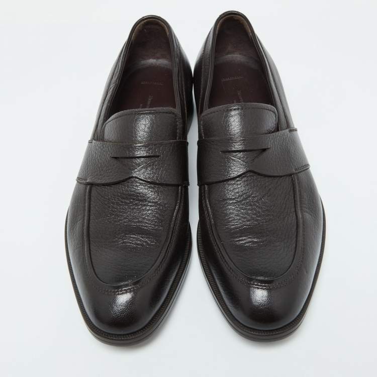 Pre Owned Ermenegildo Zegna Brown Leather Loafers Size 39