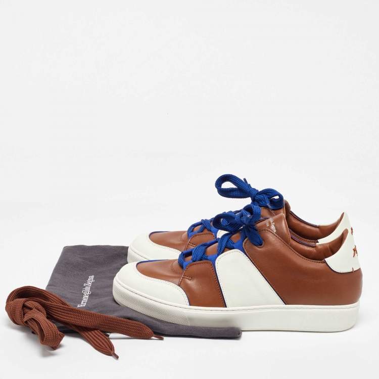 Pre Owned Ermenegildo Zegna Tri Color Leather Tiziano Low Top Sneakers Size 45