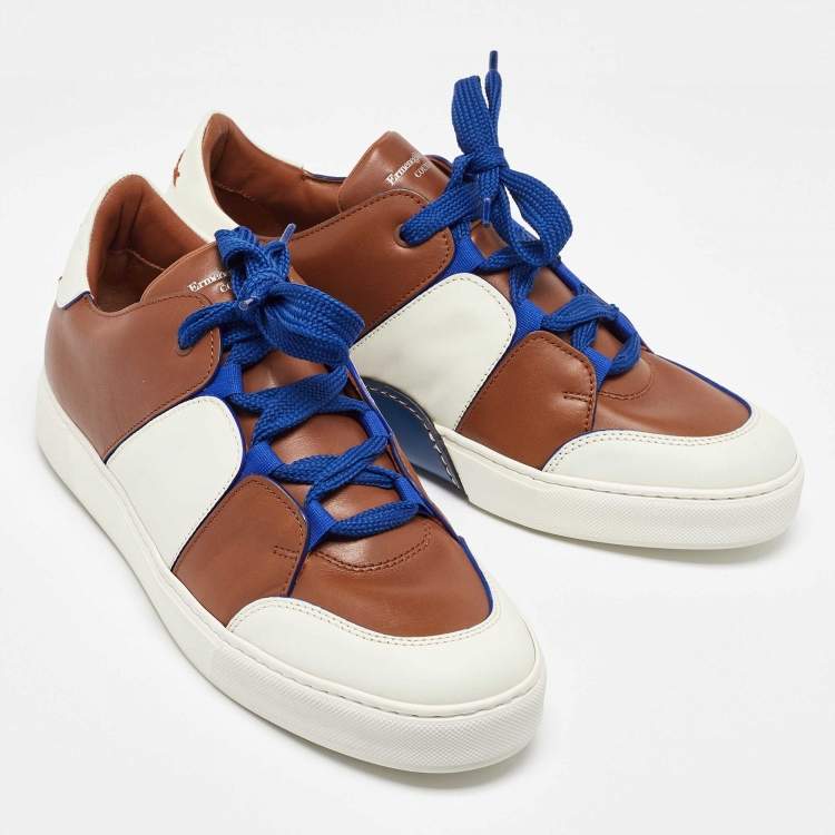 Pre Owned Ermenegildo Zegna Tri Color Leather Tiziano Low Top Sneakers Size 45