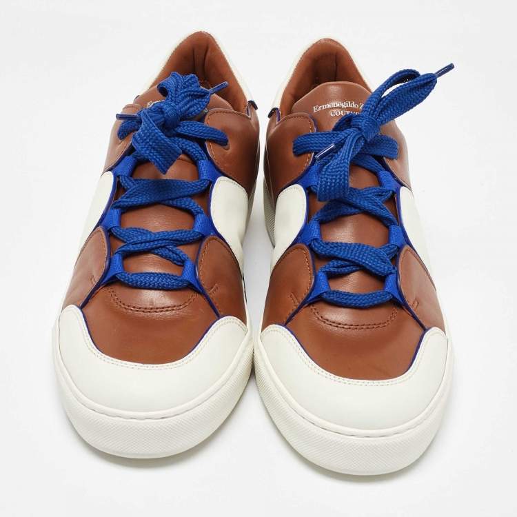 Pre Owned Ermenegildo Zegna Tri Color Leather Tiziano Low Top Sneakers Size 45