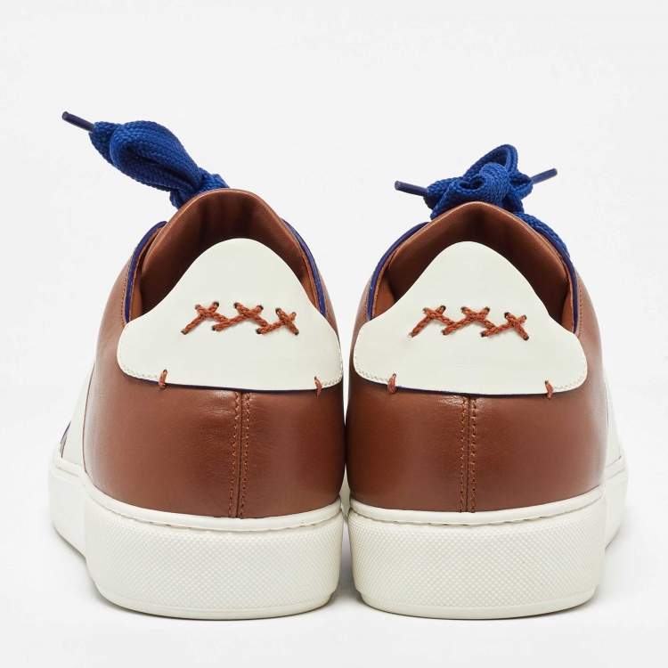 Pre Owned Ermenegildo Zegna Tri Color Leather Tiziano Low Top Sneakers Size 45