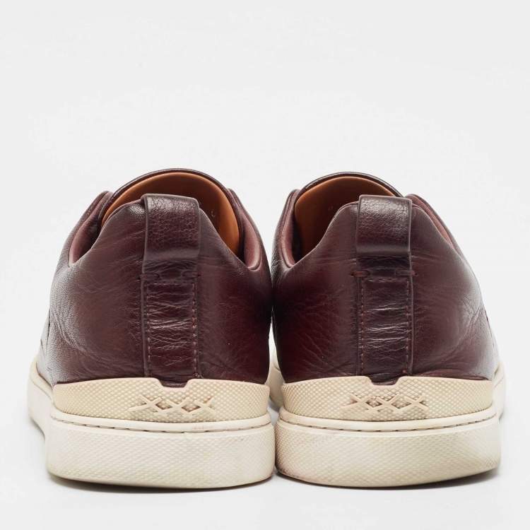 Pre Owned Ermenegildo Zegna Burgundy Leather triple stitch Slip On Sneakers Size 42.5