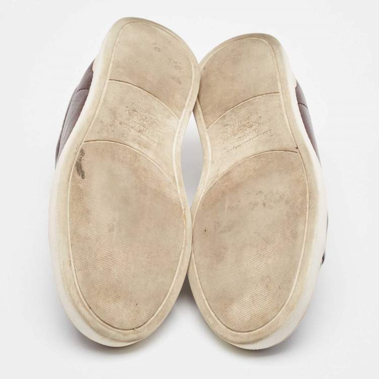 Pre Owned Ermenegildo Zegna Burgundy Leather triple stitch Slip On Sneakers Size 42.5