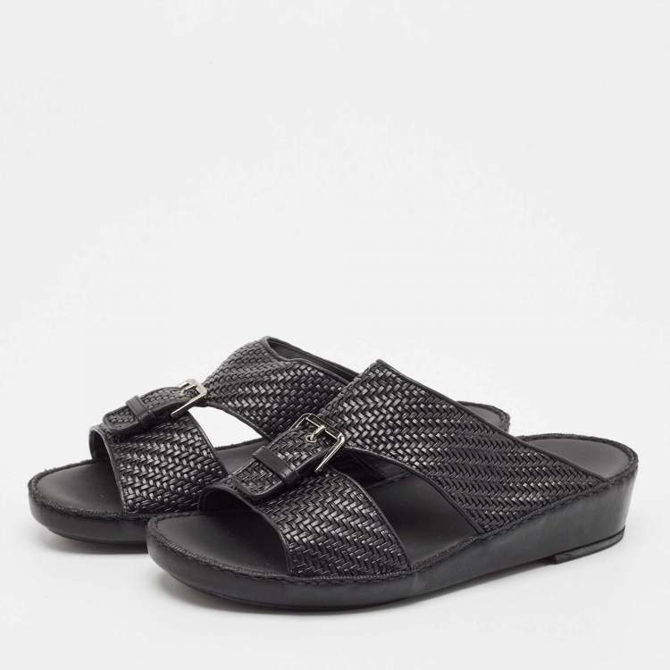 Pre Owned Ermenegildo Zegna Black Leather Flat Sandals Size 41