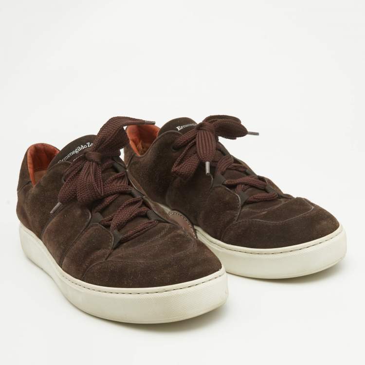 Pre Owned Ermenegildo Zegna Brown Suede Trainer Sneakers Size 44
