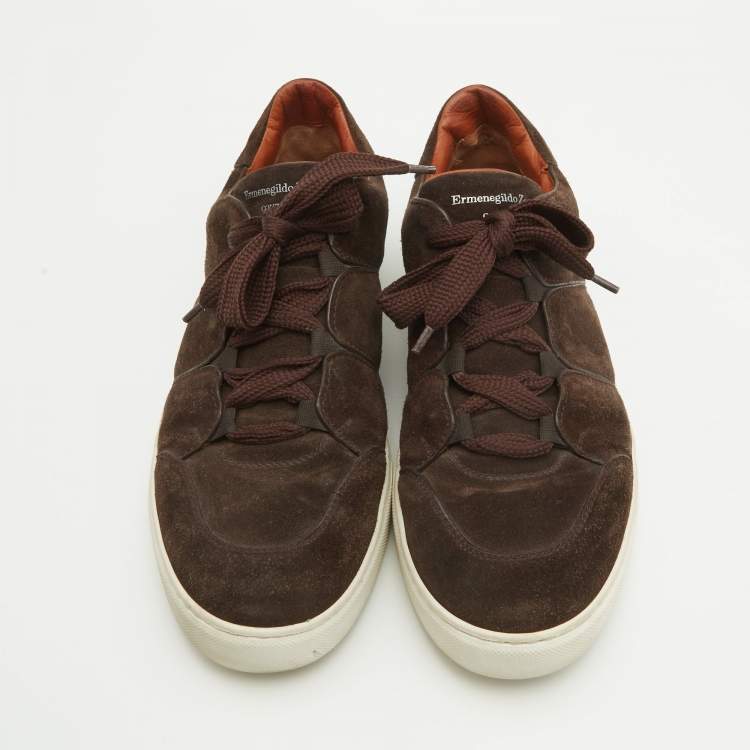 Pre Owned Ermenegildo Zegna Brown Suede Trainer Sneakers Size 44