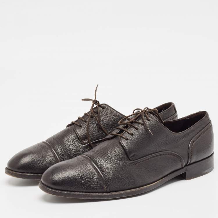 Pre Owned Ermenegildo Zegna Dark Brown Leather Lace Up Derby Size 41.5
