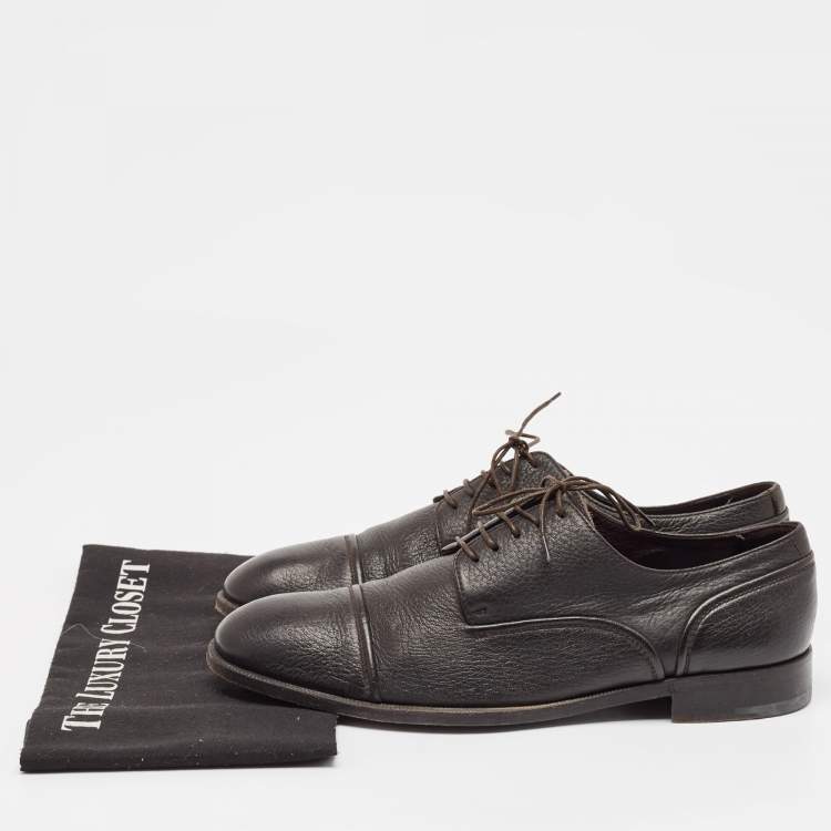 Pre Owned Ermenegildo Zegna Dark Brown Leather Lace Up Derby Size 41.5