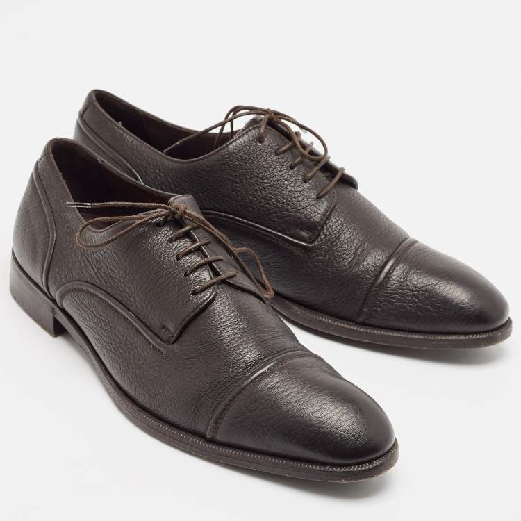 Pre Owned Ermenegildo Zegna Dark Brown Leather Lace Up Derby Size 41.5