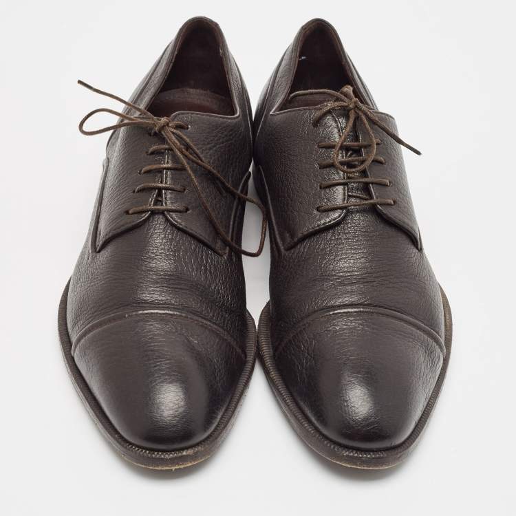 Pre Owned Ermenegildo Zegna Dark Brown Leather Lace Up Derby Size 41.5