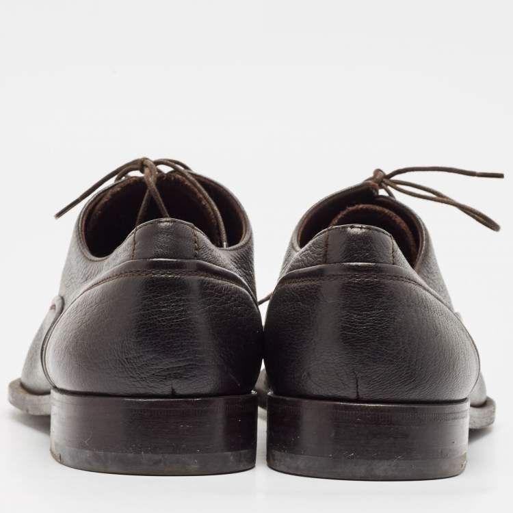Pre Owned Ermenegildo Zegna Dark Brown Leather Lace Up Derby Size 41.5