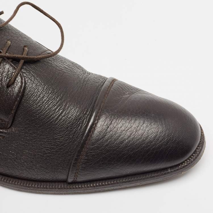 Pre Owned Ermenegildo Zegna Dark Brown Leather Lace Up Derby Size 41.5
