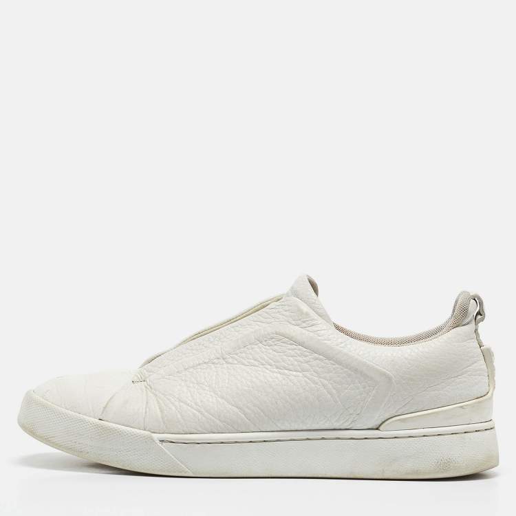 Pre Owned Ermenegildo Zegna White Leather Slip On Sneakers Size 42
