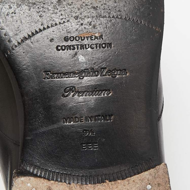 Pre Owned Ermenegildo Zegna Black Leather Lace Up Derby Size 43.5