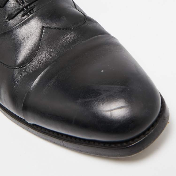 Pre Owned Ermenegildo Zegna Black Leather Lace Up Derby Size 43.5