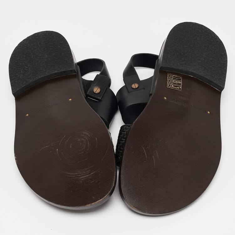 Pre Owned Ermenegildo Zegna Black Woven Leather Strap Flat Sandals Size 39