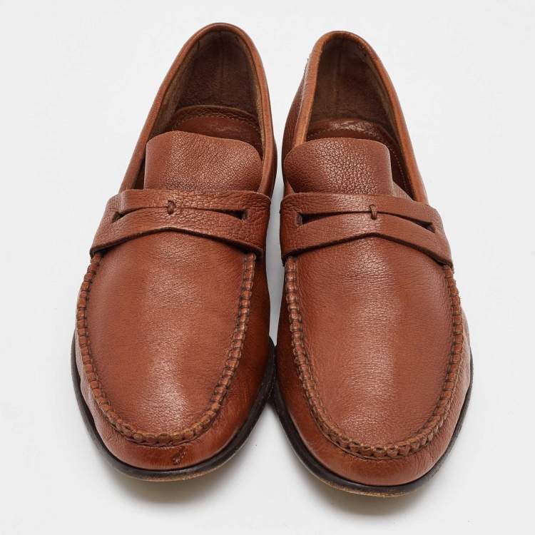 Pre Owned Ermenegildo Zegna Brown Leather Slip On Loafers Size 41