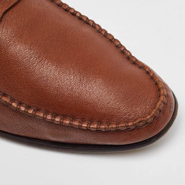 Pre Owned Ermenegildo Zegna Brown Leather Slip On Loafers Size 41