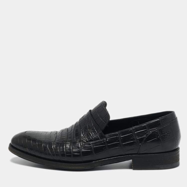 Pre Owned Ermenegildo Zegna Black Alligator Leather Penny  Loafers Size 42