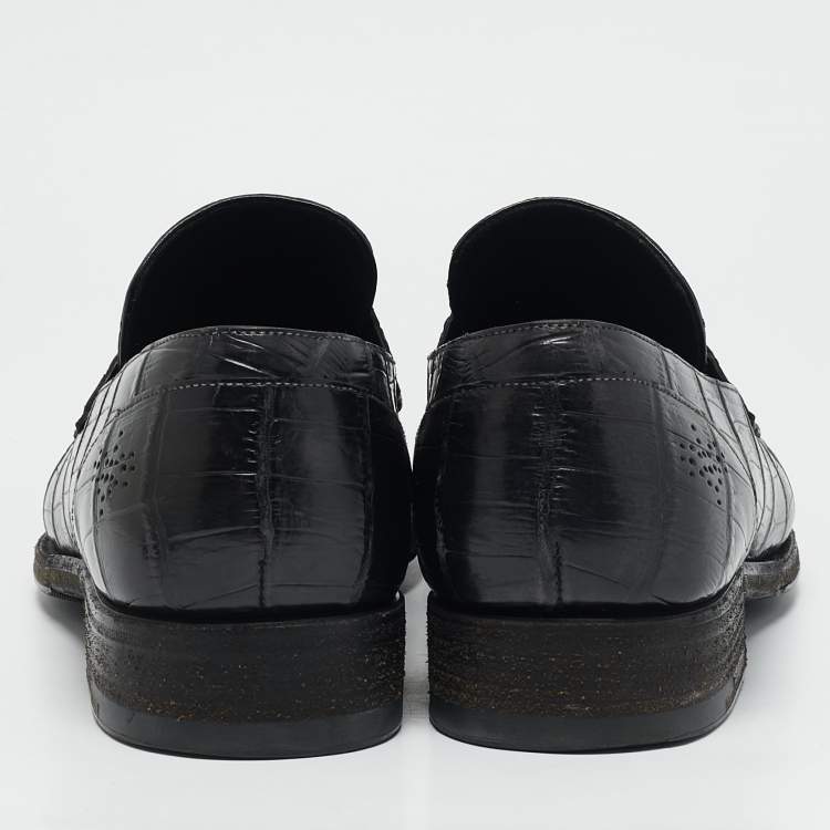 Pre Owned Ermenegildo Zegna Black Alligator Leather Penny  Loafers Size 42
